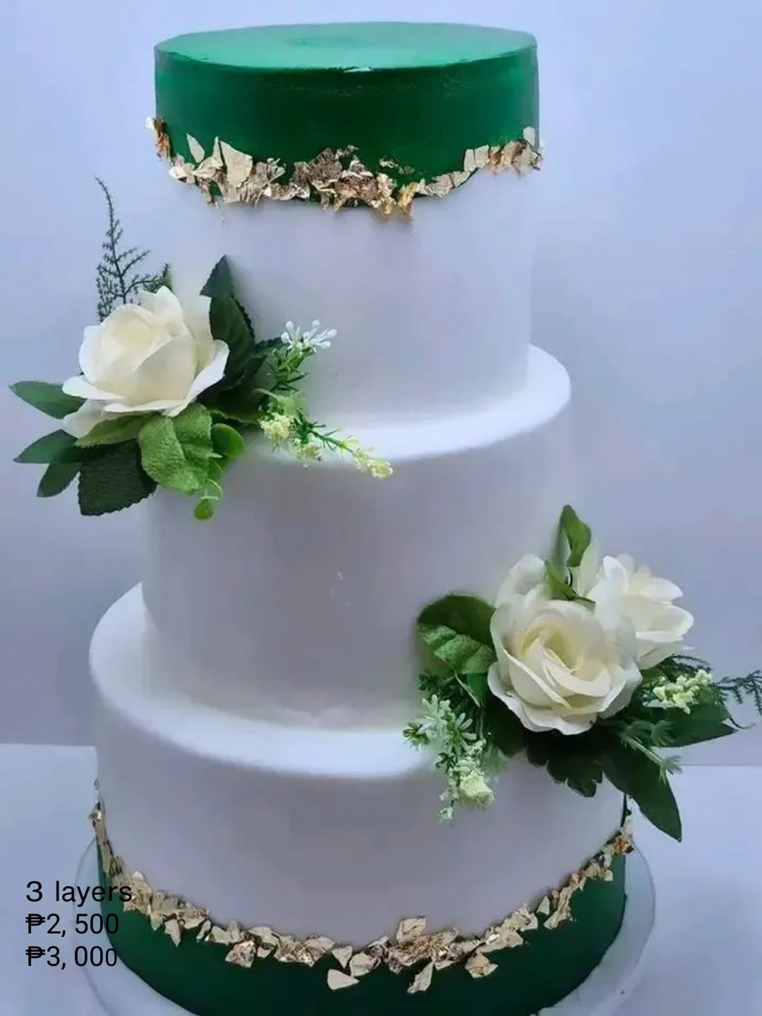 Elegant White & Green Floral Cake